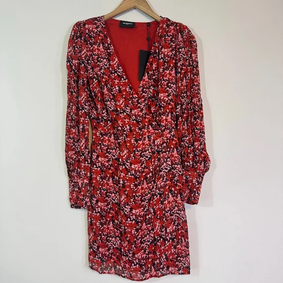 THE KOOPLES Burning Flowers Red Floral Mini Wrap Dress Size 0 NWT MSRP $385 - Picture 3 of 9